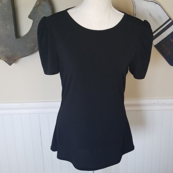 Express Tops - Stretch puff shoulder black top